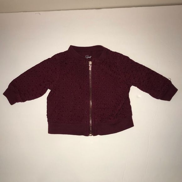🆕 CAT & JACK Burgundy zip up eyelet jacket size 0-3 months NWOT - Picture 2 of 6